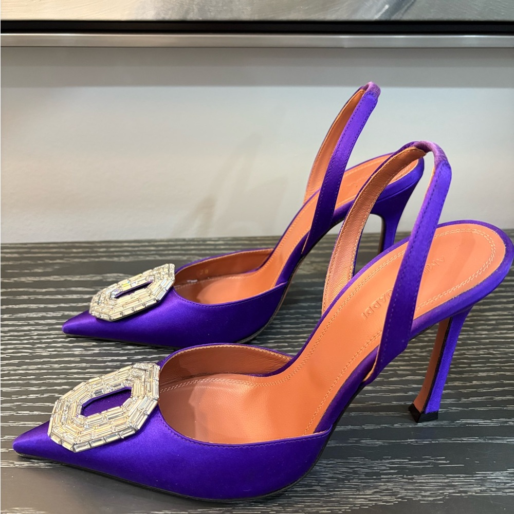 Amina Muaddi Camelia Slingback 105 Satin Pumps